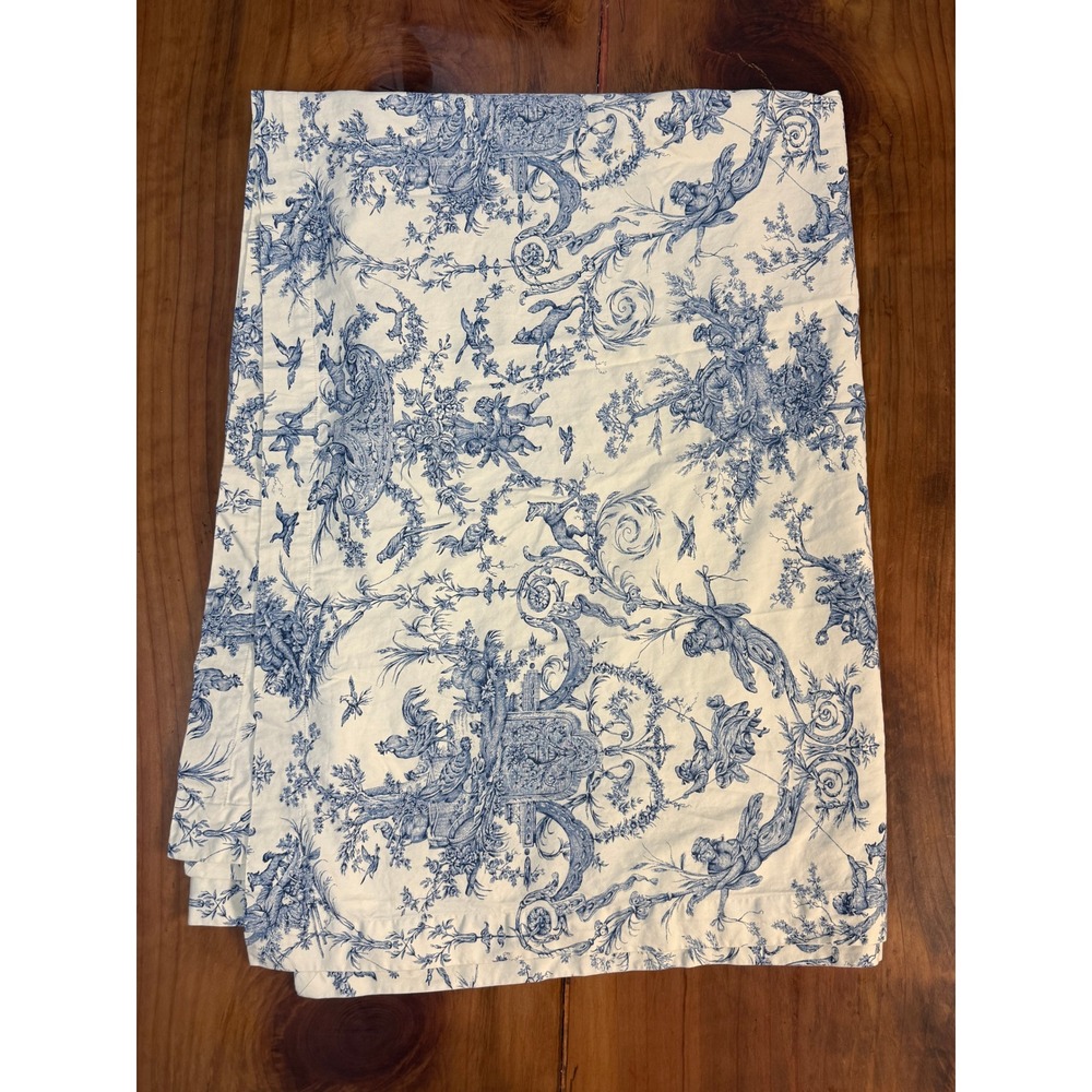 William Sonoma Toile Tablecloth Cotton Dog Bird Cotton blue white C4-21